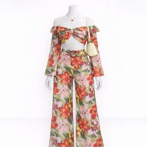 NWT L’ATISTE by Amy Tropical Floral Off-Shoulder Two-Piece Set